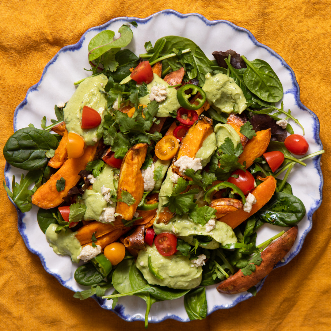 Sweet Potato & Chilli Salad with Garlic & Herb and Avo