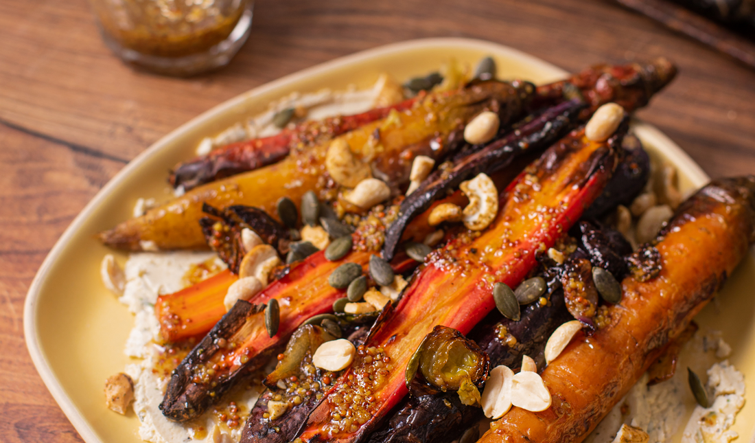 Maple & Mustard Roast Rainbow Carrots with Herbi