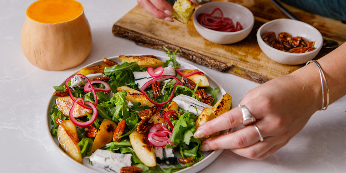 Vegan Blue Cheese, Maple Pecans and Charred Pears