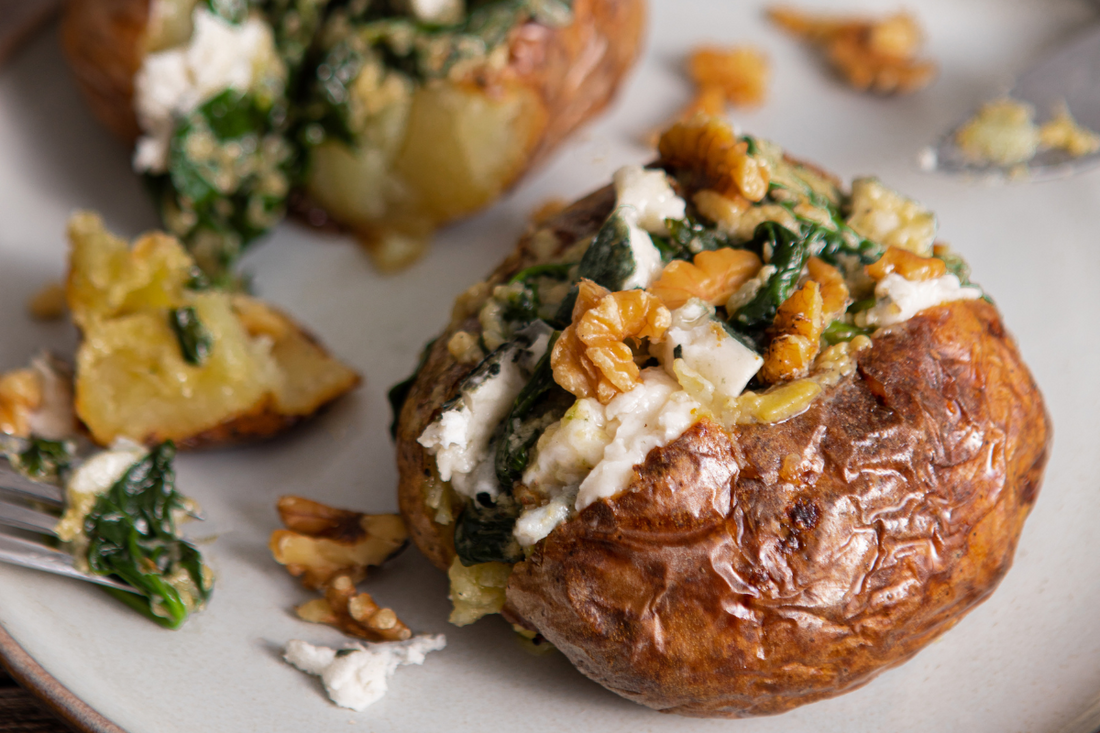 Jacket Potatoes with Vegan Blue Cheese & Spinach