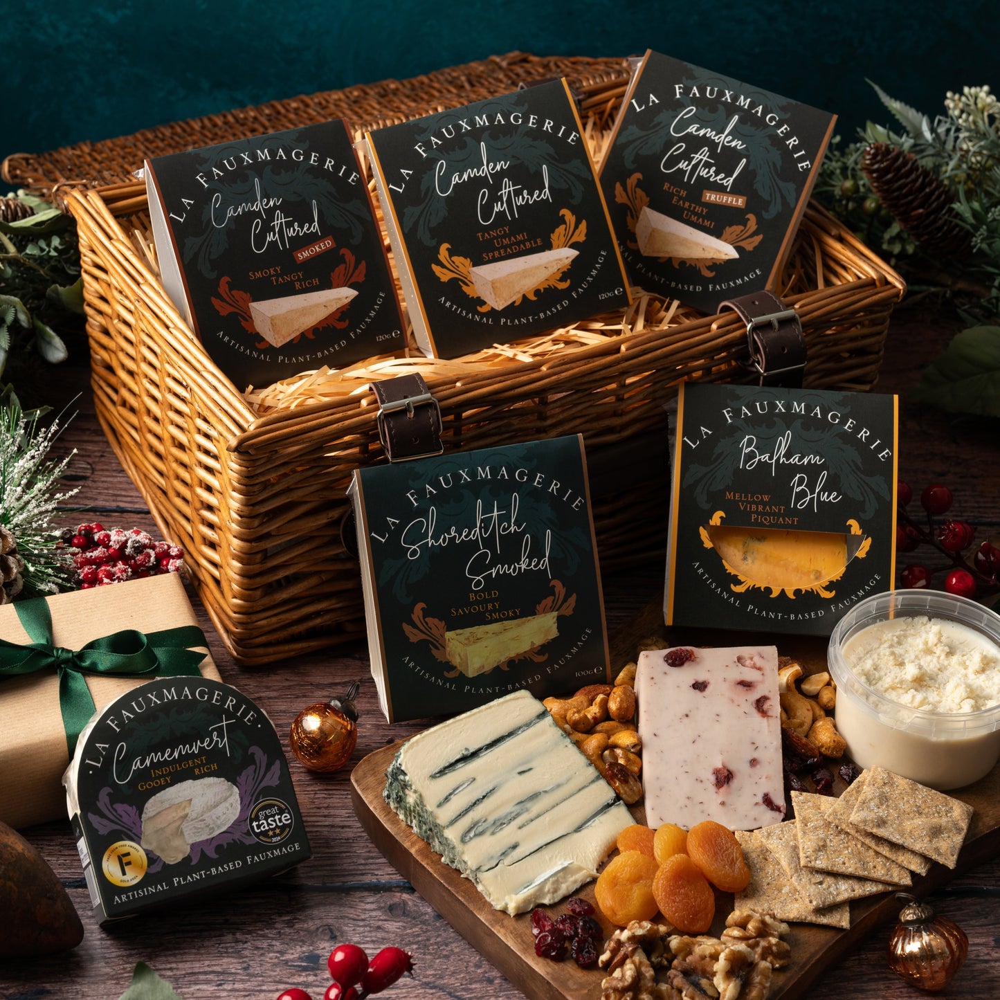christmas cheese hamper and cheese on board